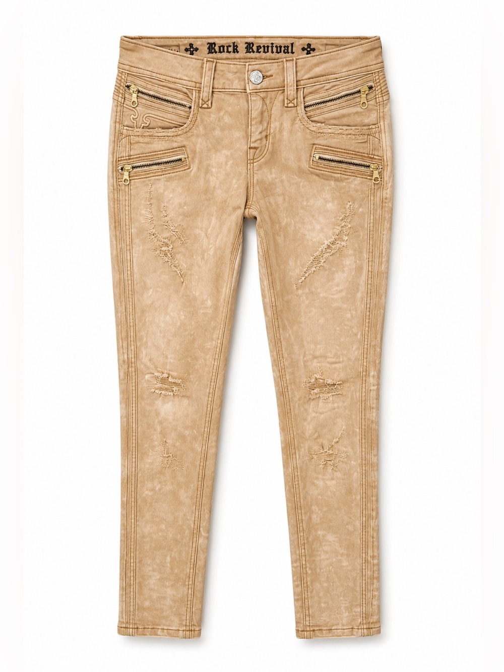 Rock Revival Cladelle Moto Skinny Jeans Beige 27 NWOT